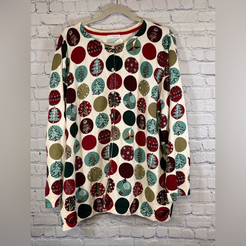 VINTAGE CJ Banks Cream Red Holiday Cottagecore Whimsical Cardigan Sweater 3XL